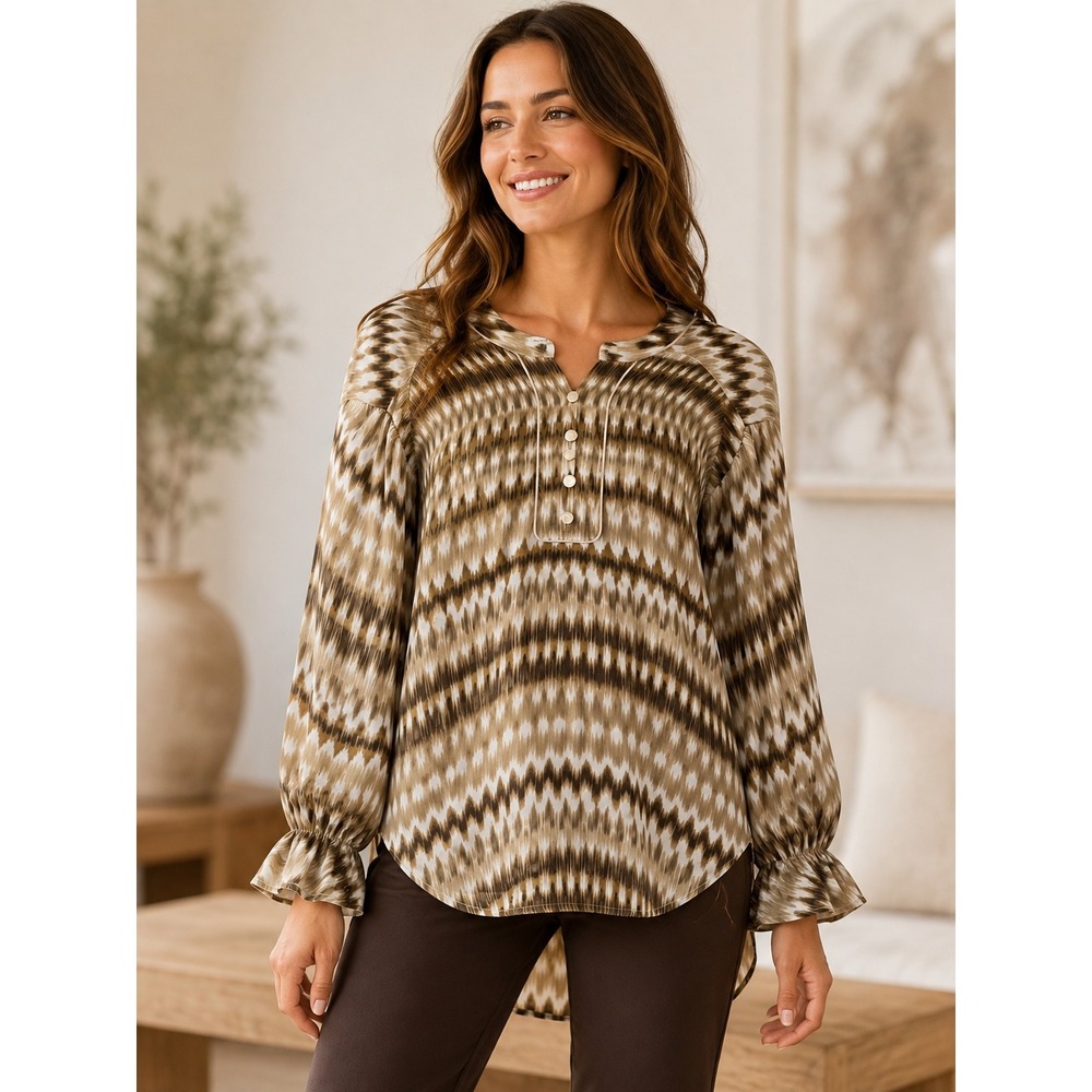 Banana Republic Blouse Womens L Brown Ikat Geometric Professional Boho